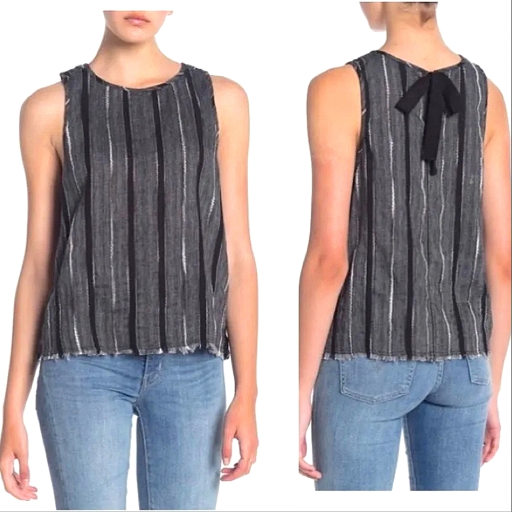 Susina back tie woven tank top in black/gray. Like new condition!